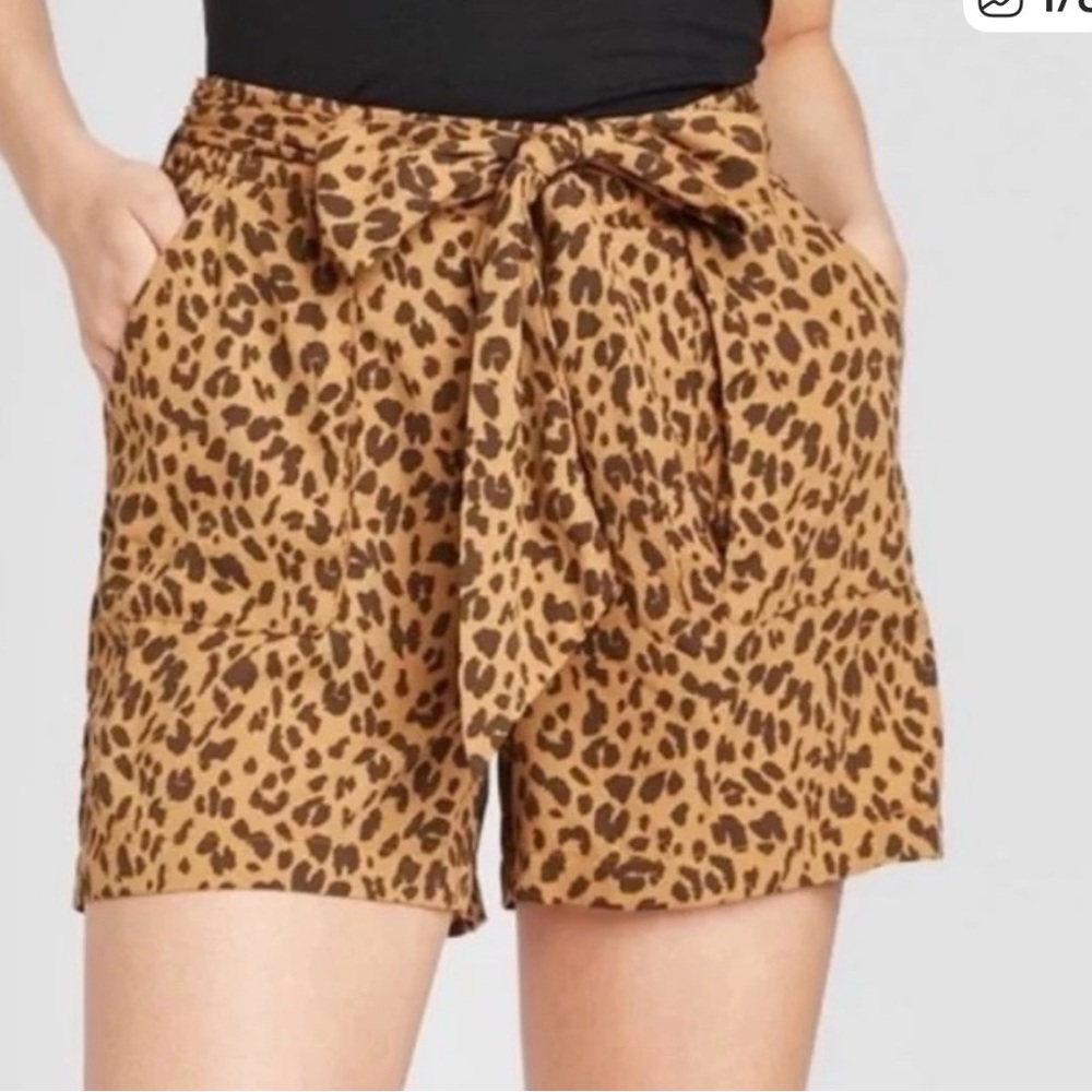 A New Day leopard print tie waist paper‎ bag pocket shorts Bow Belt Small NEW - Picture 2 of 9